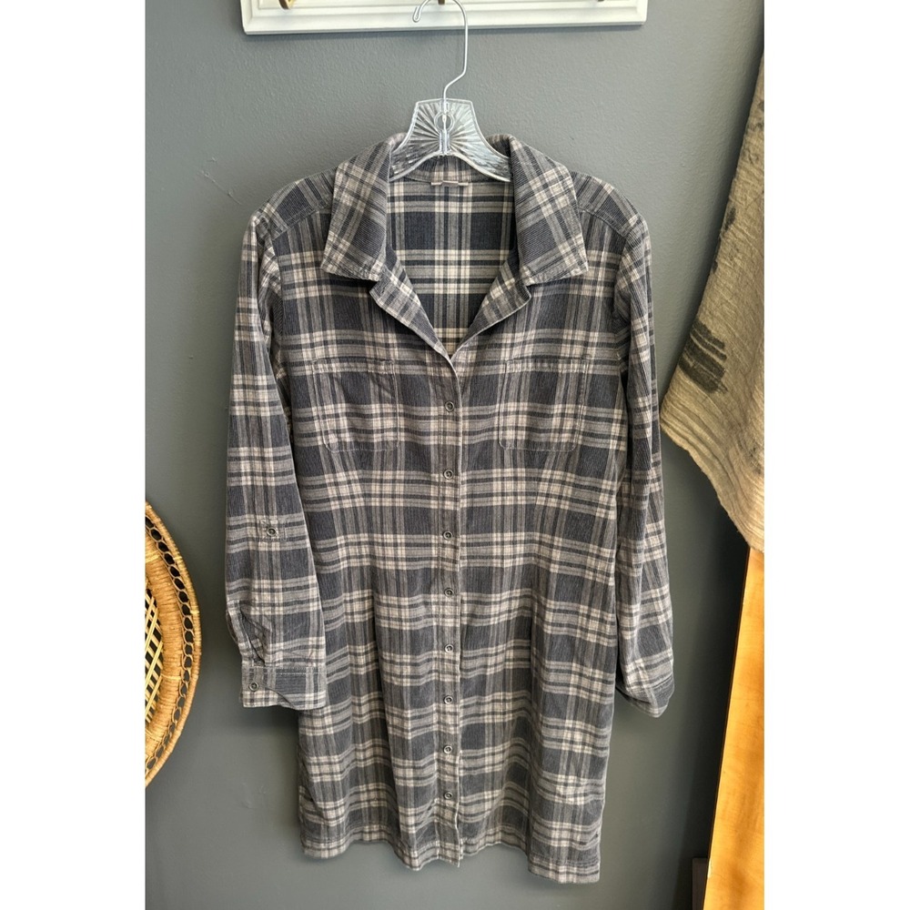 J. Jill Womens Size‎ M Gray Soft Cord Shirt Dress Plaid Full Button Long Sleeve
